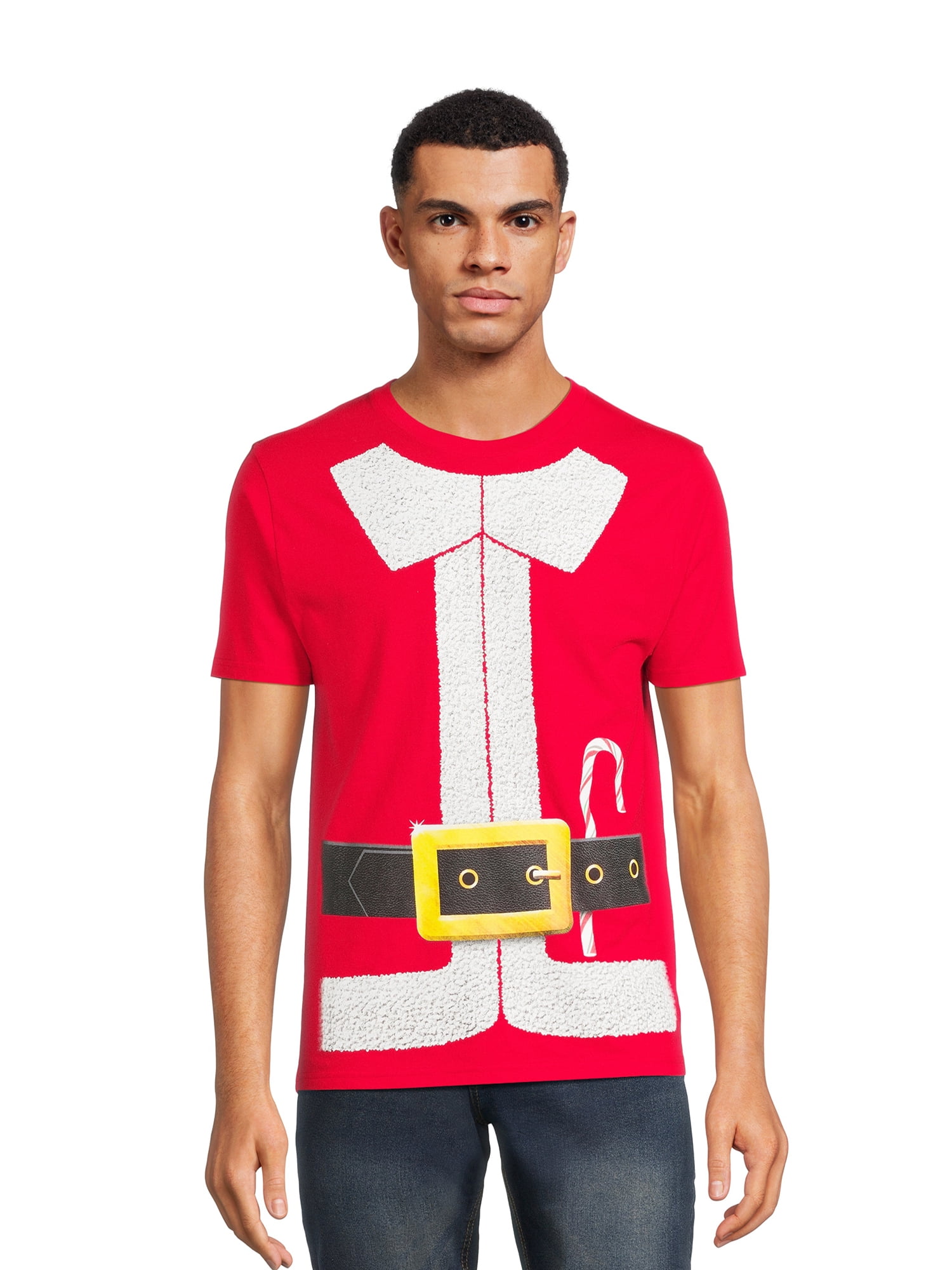 Men's Christmas Santa Suit Graphic Tee, Winter Short Sleeve T Shirt