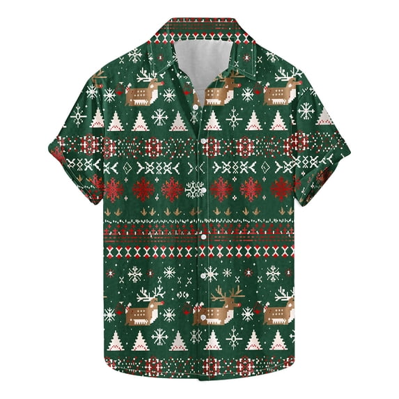 Men's Christmas Shirt Xmas Hawaiian Shirts Santa Claus Reindeer Shirt Funny Snowman Printed Blouse Button Down Shirts Christmas Lapel Pullover Soft Comfortable Vacation Tops for Men S-5XL