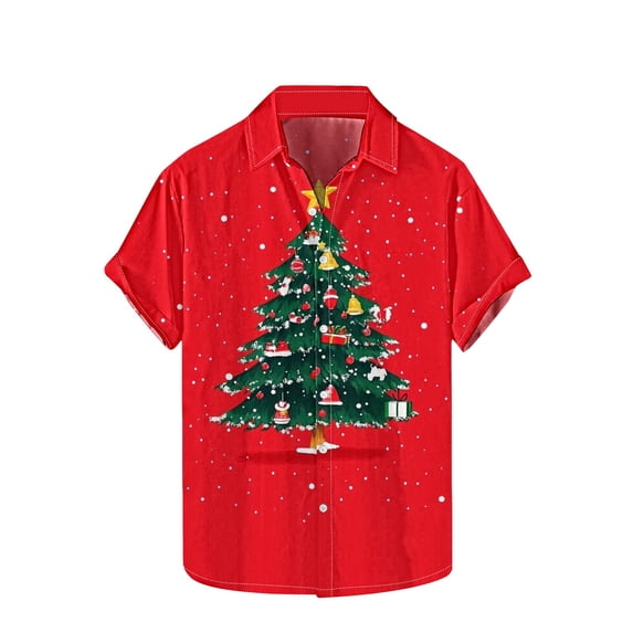 Men's Christmas Shirt Xmas Short Sleeve Shirts Novelty Santa Claus Printed Shirt Casual Button Down Blouse Christmas Tree Sweatshirt Funny Xmas Hawaiian Shirts Party Holiday Festive Tops