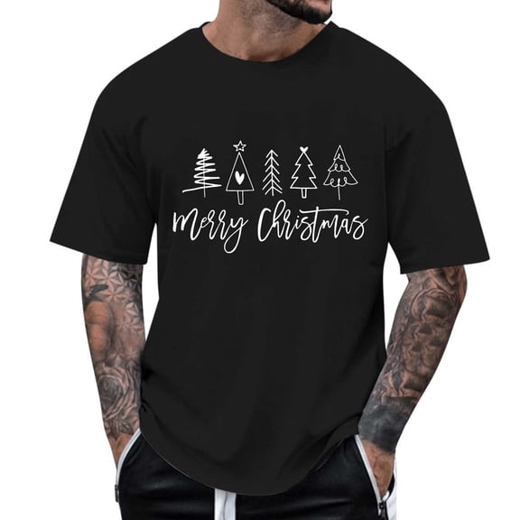 Men's Christmas Short Sleeve Tee Crewneck T Shirt Black L