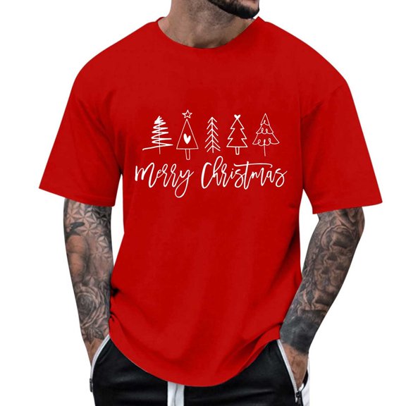 Men's Christmas Short Sleeve Tee Crewneck T Shirt Red 2XL