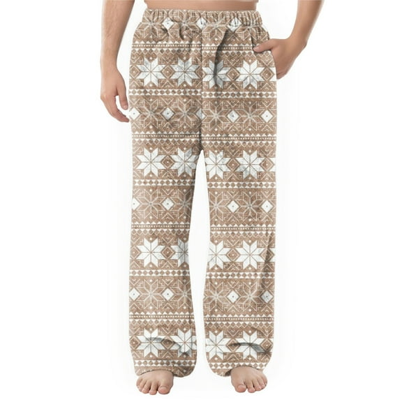 Men's Christmas Snowflake Print Flannel Pocket Casual Pants - Long Home Sleeping Pants for Holiday Season with Cozy and Warm Design,Ginger,M