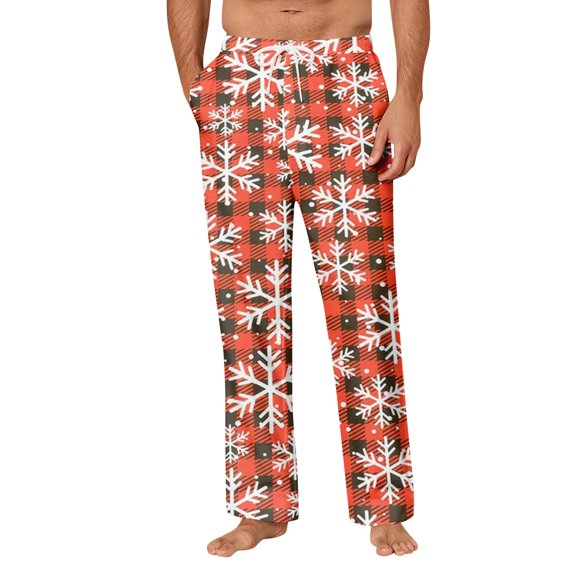Men's Christmas Snowflake Print Pocket Comfortable Casual Pants for Home Sleep Wear - Seasonal Wear for Men with Relaxed and Easy Style,Multicolor,M