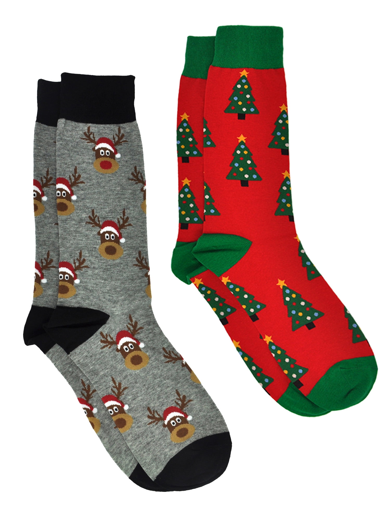 Men's Christmas Socks Reindeers & Trees & Size 1013 (2Pair Set)
