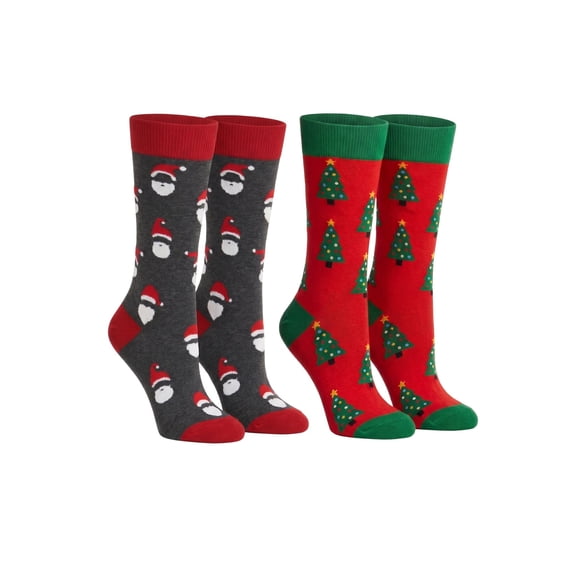 Men's Christmas Socks Santa Claus & Christmas Trees Socks Size 10-13 (2-Pairs)