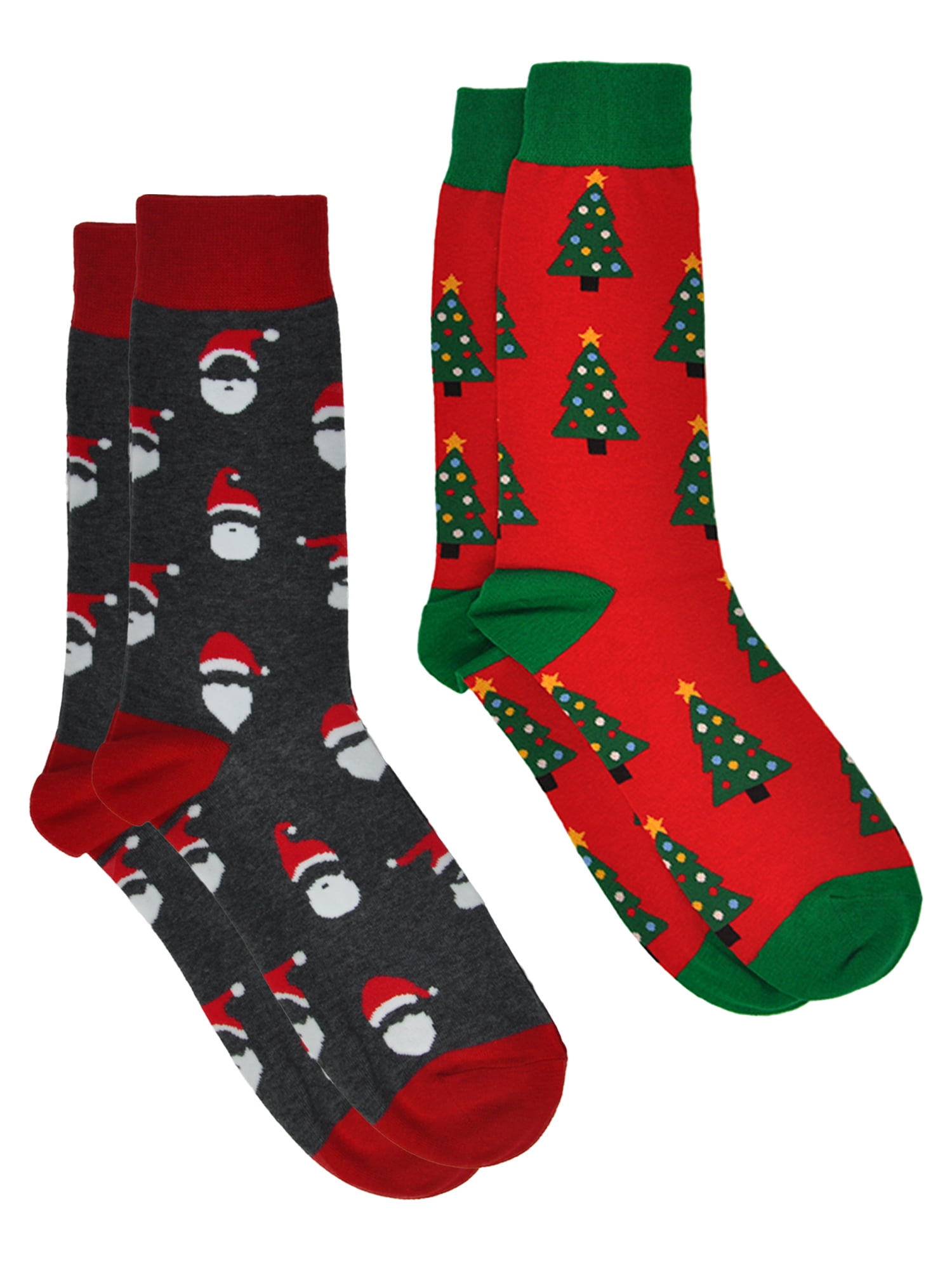 Men's Christmas Socks Santa Claus & Christmas Trees Socks Size 1013 (2