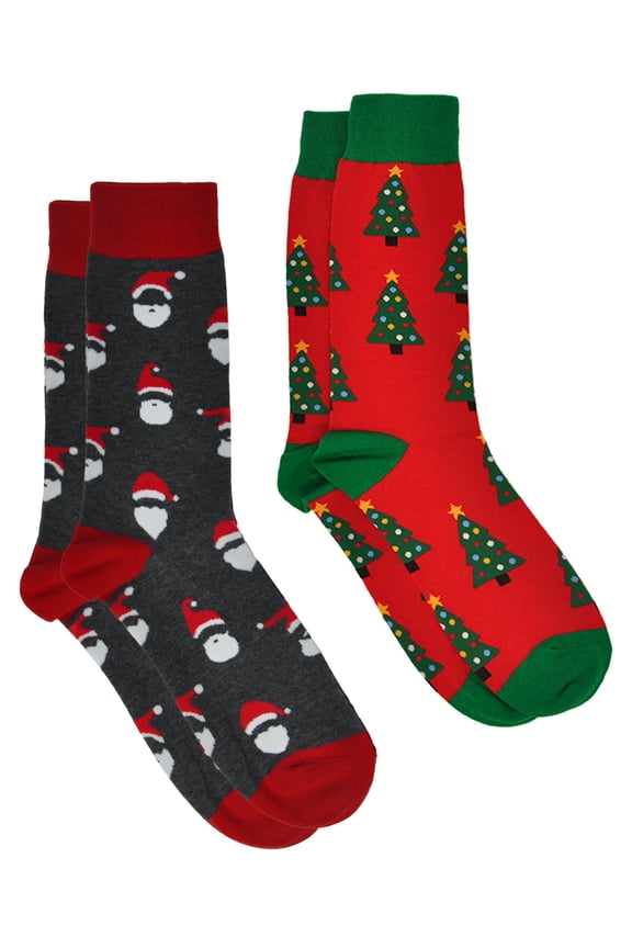 Men's Christmas Socks Santa Claus & Christmas Trees Socks Size 10-13 (2-Pairs)