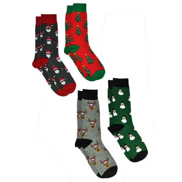 Men's Christmas Socks Santa Claus Trees Snowmen Reindeer Size 1013(4Pair Set)
