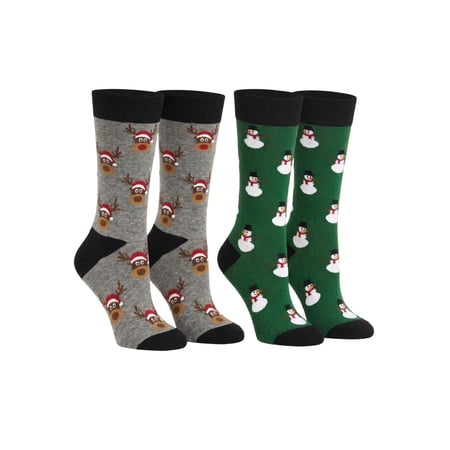 Men's Christmas Socks Snowmen All-Over Print & Reindeer Size (10-13) 2-Pair Set