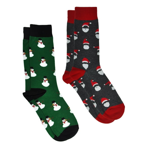 Men's Christmas Socks Snowmen & Santa Claus Novelty Size 10-13 (2-Pair Set)