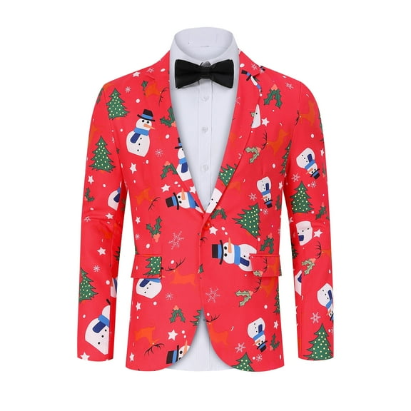 Men's Christmas Suit Jacket Christmas Fun Ugly Single button Holiday Print