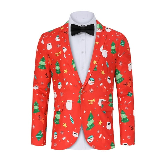 Men's Christmas Suit Jacket Christmas Fun Ugly Single button Holiday Print