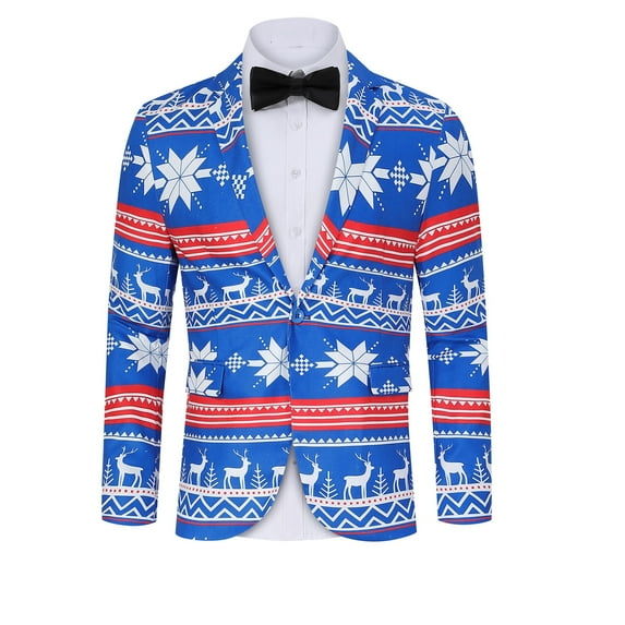 Men's Christmas Suit Jacket Christmas Fun Ugly Single button Holiday Print