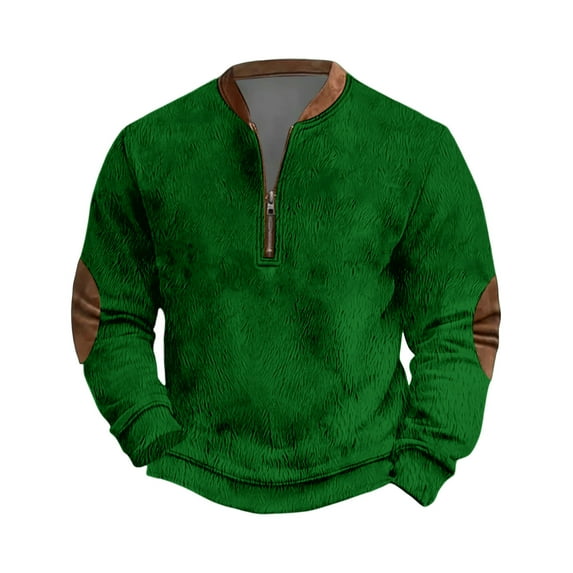 Men's Christmas Sweater Zip Up Sweatshirts Vintage Knit Graphic Sweatshirt - Xmas Stand Collar Pullover with Solid Color Print for Casual Holiday Style,Army Green,L