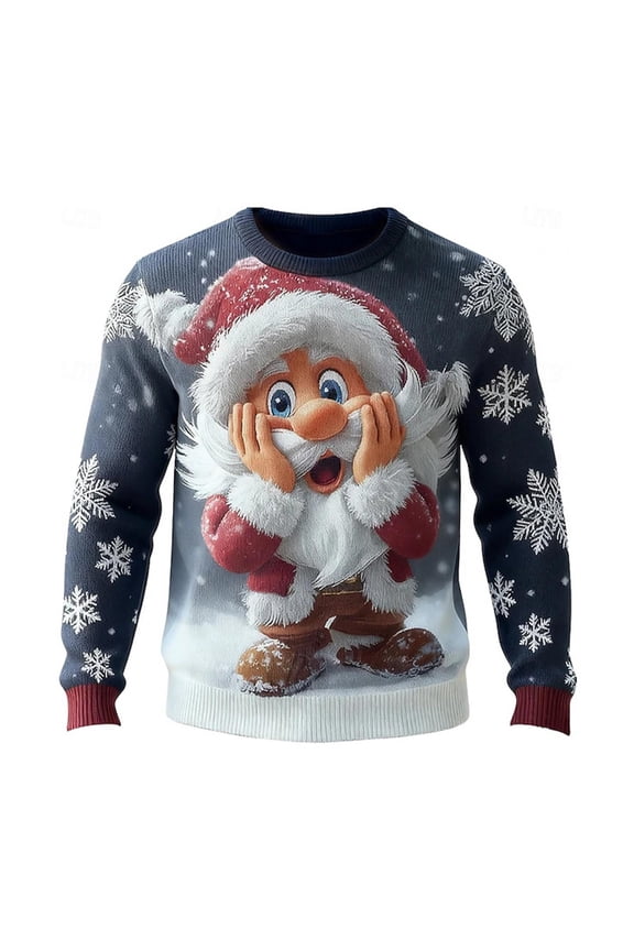 Men's Christmas Sweatshirts Plus Sizes Long Sleeve Crewneck Pullover Sweater Xmas Gift Winter Casual Slim Fit Mens Sweater Blue L