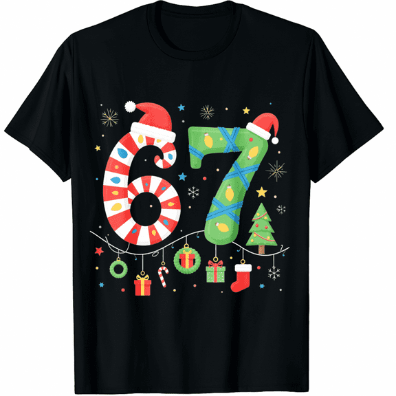 Men’s Christmas T-Shirt 67 Vintage Style Graphic Tee, Soft Cotton Short Sleeve