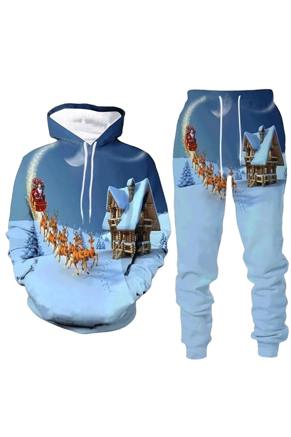 Men's Christmas Tracksuits 2 Piece Set Funny Xmas Graphic Hoodie Sweatshirt And Joggers Sweatpants Sets Casual Comfortable Fall Winter Lounge Sport Suit Set With Pocket