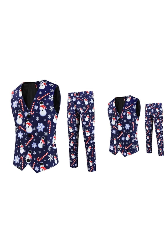 Men's Christmas Tree Print Slim Fit Two-Piece Suit Jacket with Pockets, Matching Trousers, Buttons, Holiday Party Wedding