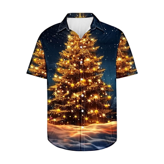 Men's Christmas Tree Printed Shirt Funny Christmas Shirts Short Sleeve Button Down Shirt Xmas Blouse Santa Claus Snowflakes Novelty Sweatshirts Xmas Costume Casual Loose Plus Size Shirts