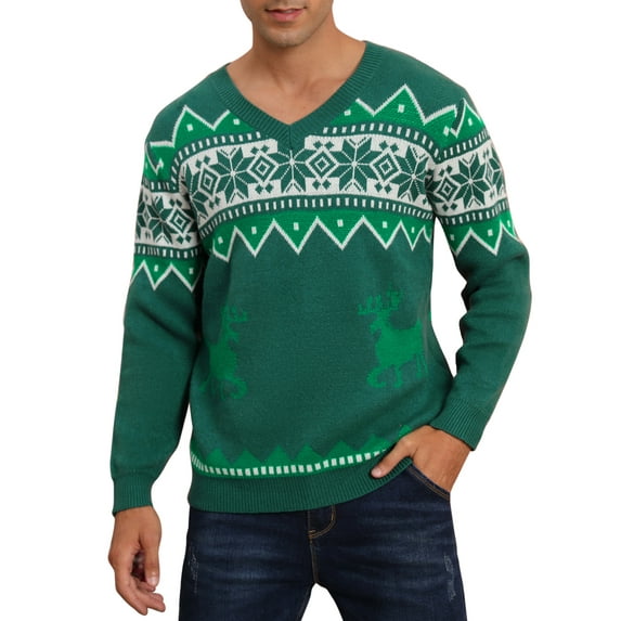 Men's Christmas V-neckUgly Knitted Xmas Sweaters Casual Snowflake Pullover Knitwear