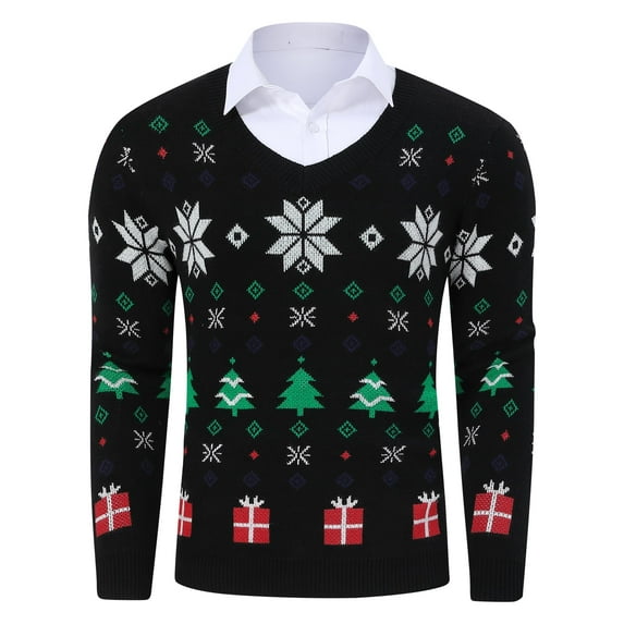 Men's Christmas V-neckUgly Knitted Xmas Sweaters Casual Snowflake Pullover Knitwear