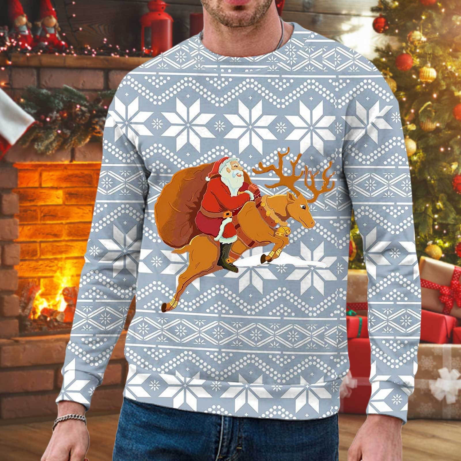 Men s Christmas themed Sweatshirts Mens Autumn And Winter Fashion Casual Christmas Printed Long Sleeved Hoodie Walmart