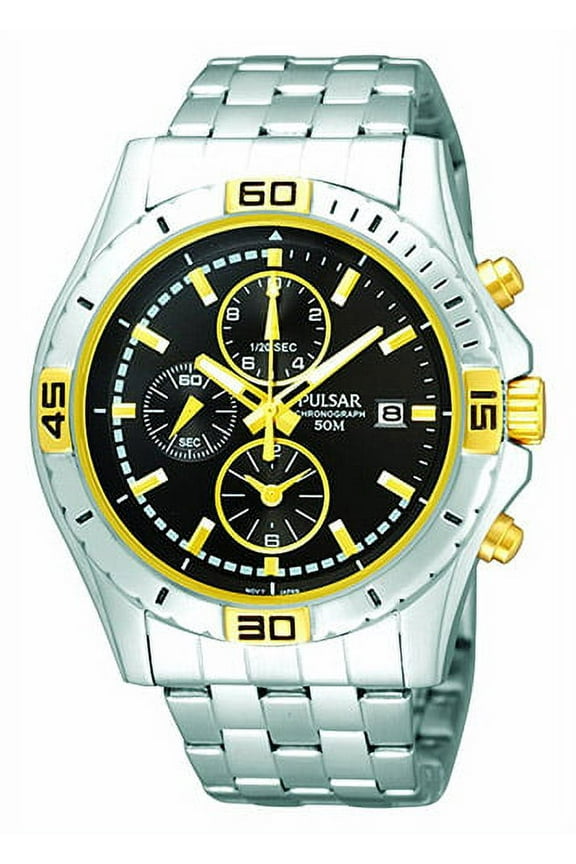 Men's Chronograph 50m Quartz Stainless Steel Black Dial Watch PF8398
