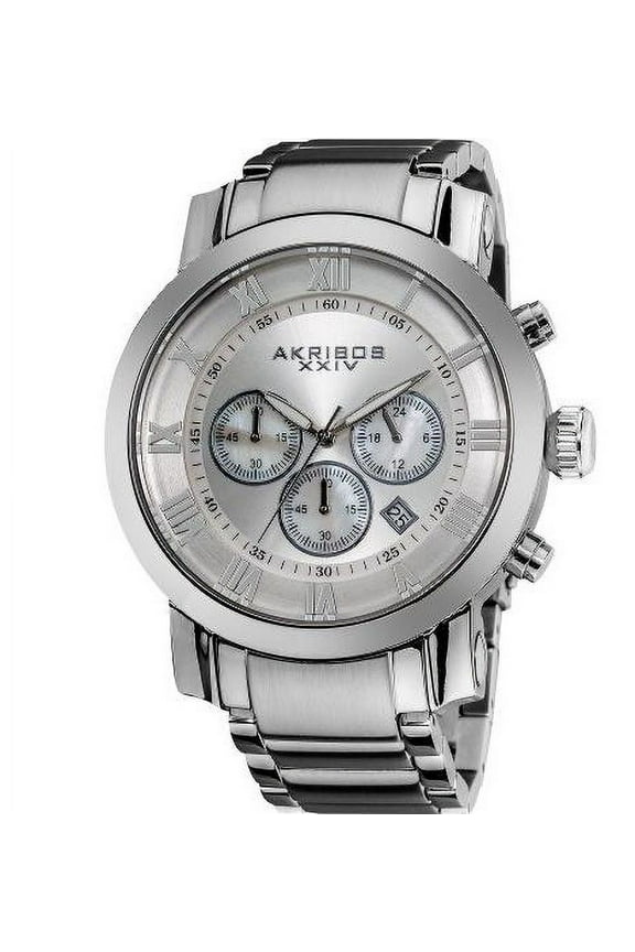 Men's Chronograph Roman Numeral Stainless Steel Silvertone Bracelet Watch - Silvertone