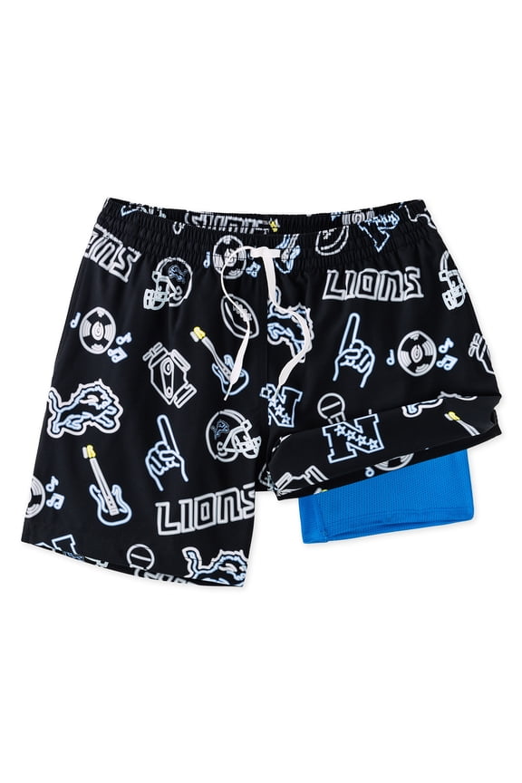 Men's Chubbies Black Detroit Lions The Neon 5.5" Classic Lined Swim Trunks