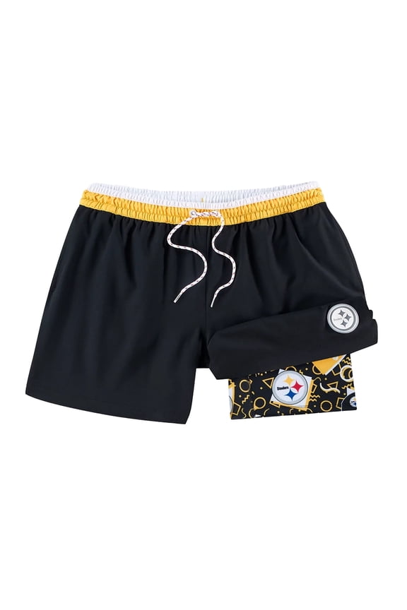 Men's Chubbies Black Pittsburgh Steelers The Secret Lined Swim Trunks