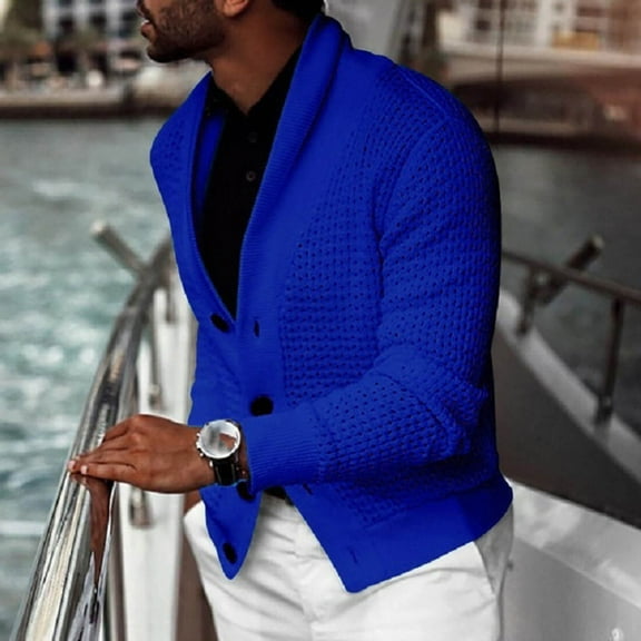 Men's Chunky Knit Sweater Cardigan Outerwear Cable Knitted Wool Loose Fit Solid Color Cardigan Sweaters for Men