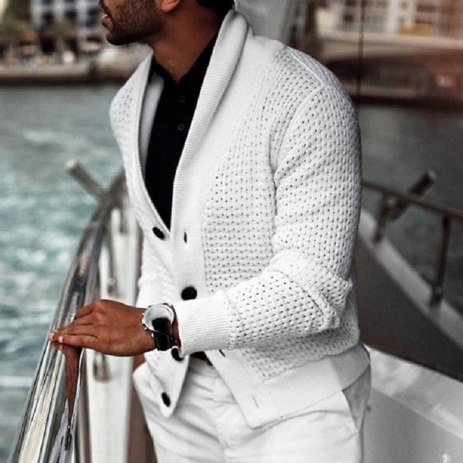 Men's Solid Color Cardigan Sweater