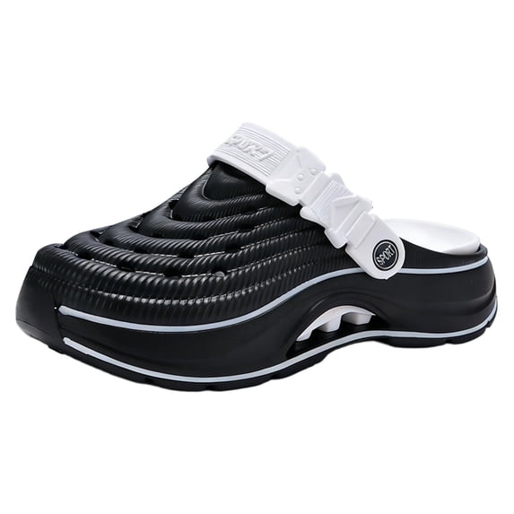 Men's Chunky Platform Clogs Lightweight Non Slip Walking Sandals Breathable Summer Beach Slide with Arch Support Black Size 10