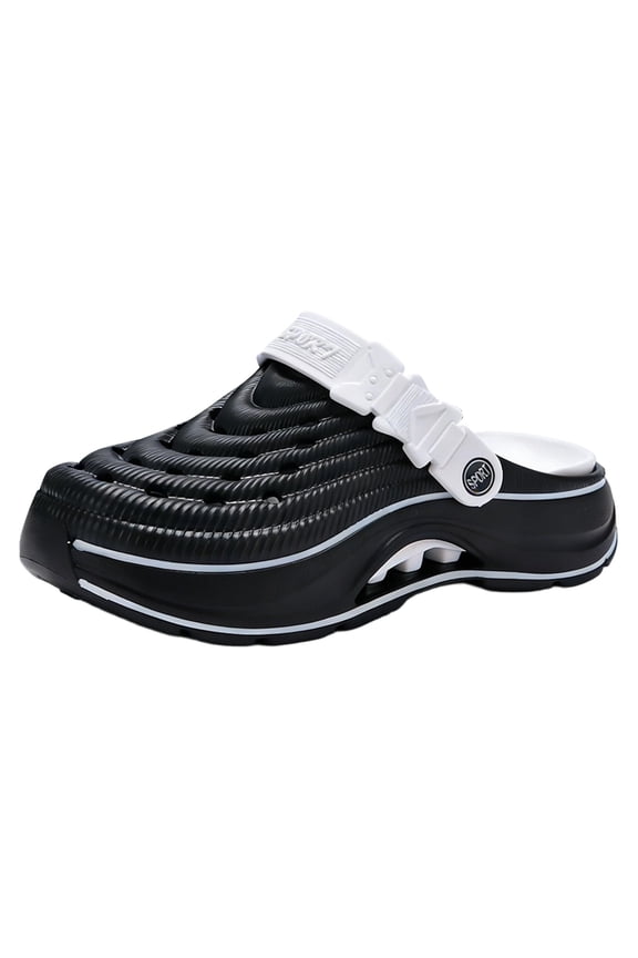 Men's Chunky Platform Clogs Lightweight Non Slip Walking Sandals Breathable Summer Beach Slide with Arch Support Black Size 6