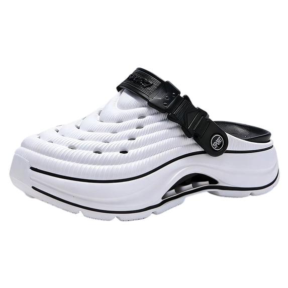 Men's Chunky Platform Clogs Lightweight Non Slip Walking Sandals Breathable Summer Beach Slide with Arch Support White Size 9