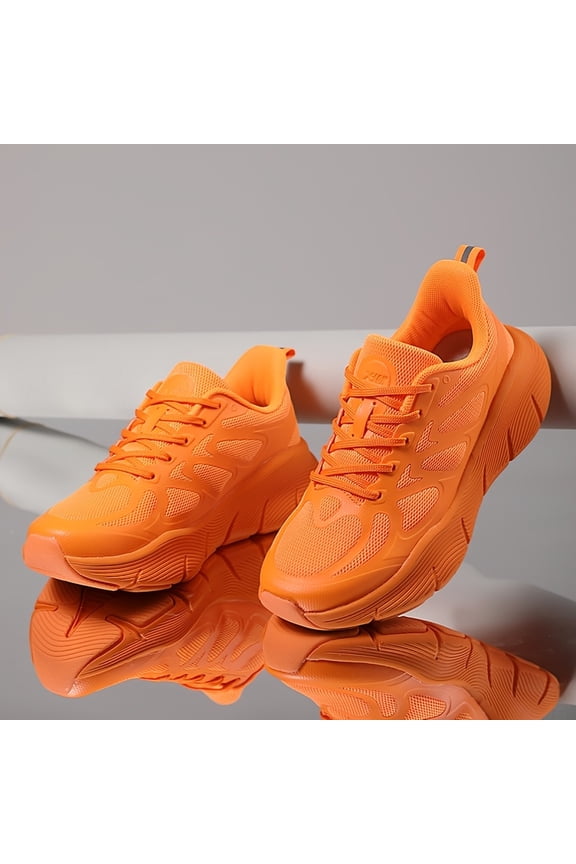 Men's Chunky Platform Lace-Up Sneakers - Thick Sole for Height & All-Terrain Traction, Upper & Low-Top Round Toe, All- Casual & Outdoor Shoes (Neon Suitable for) - Solid Orange