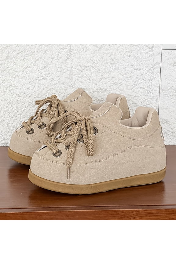 Men's Chunky Platform Sneakers - Mid-Top Lace-Up with Thick Cushioned Sole, Round Toe for Casual Athletic Wear Suitable for Outdoor, Daily & Style - Year-Round Versatile Sneakers (Neutral Color)