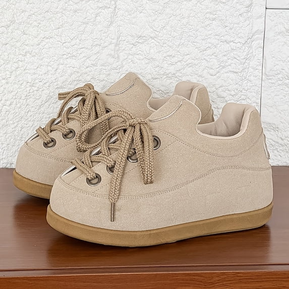 Men's Chunky Platform Sneakers - Mid-Top Lace-Up with Thick Cushioned Sole, Round Toe Style - Year-Round Versatile Sneakers (Neutral Color) & for Casual Athletic Wear Suitable for Outdoor, Daily