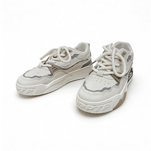 Men's Chunky Platform Sneakers, White Gray Leather Casual Walking Shoes, Non-Slip Fashion Dad Shoes with Thick Sole, Lightweight Comfortable Athletic Shoes for Daily Wear, Outdoor, Gym, Travel