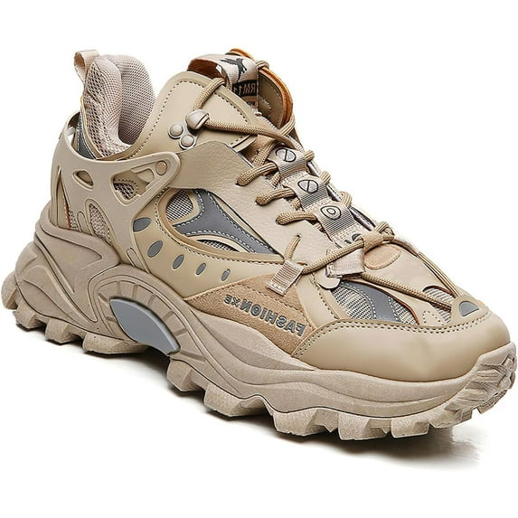 Men's Chunky Sole Sneakers Stylish Lace-Up Dad Shoes Platform Athletic Breathable Walking Running Shoes for Comfort & Durability