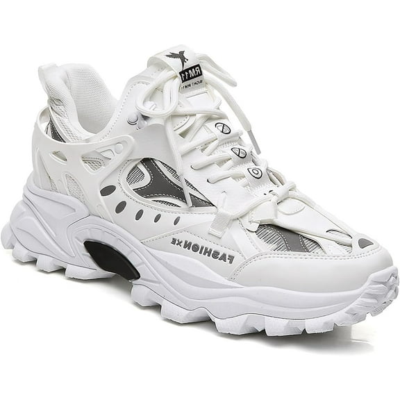 Men's Chunky Sole Sneakers Stylish Lace-Up Dad Shoes Platform Athletic Breathable Walking Running Shoes for Comfort & Durability