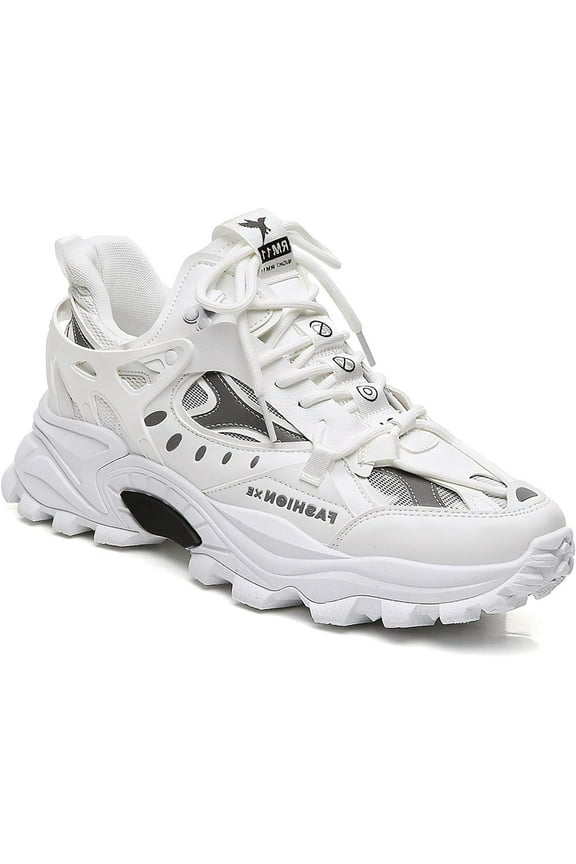 Men's Chunky Sole Sneakers Stylish Lace-Up Dad Shoes Platform Athletic Breathable Walking Running Shoes for Comfort & Durability