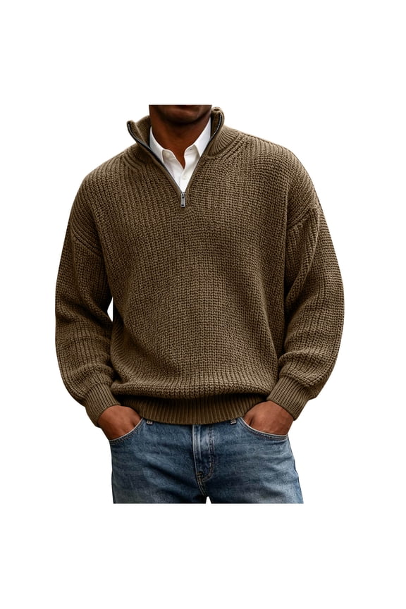 Men's Chunky Sweaters Half Zip Stand Collar Oversized Sweater Thick Warm Fall Winter Casual Pullover Sweaters S