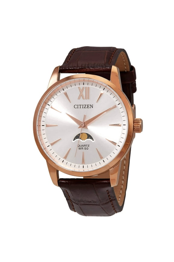 Men's Citizen Moonphase Blue Rose Gold Leather Strap Watch AK5003-05A