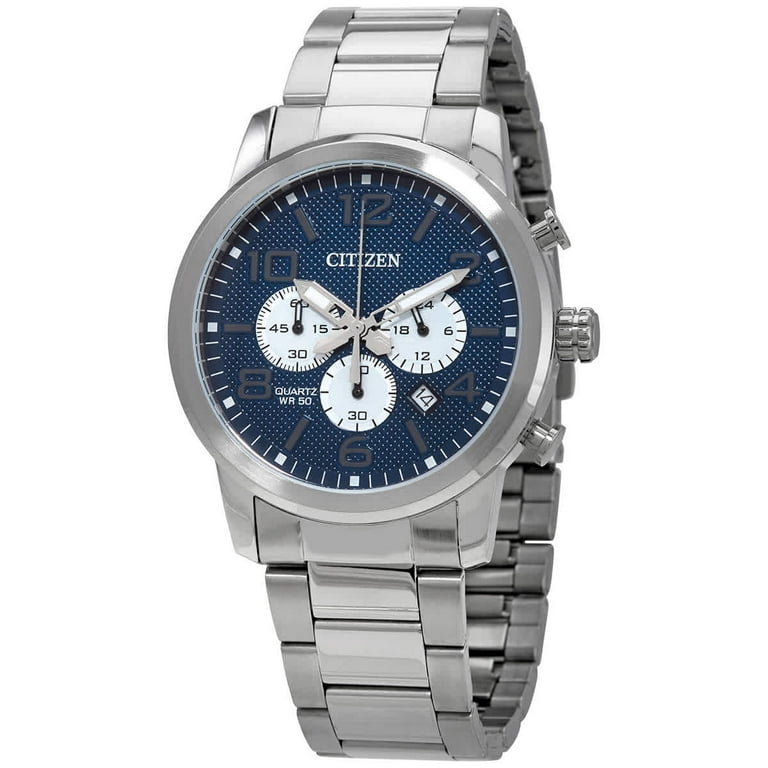 Men's Citizen Stainless Steel Blue Dial Chronograph Watch AN8050