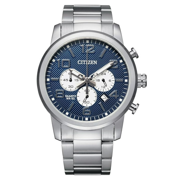 Men's Citizen Quartz Stainless Steel Chronograph Watch with Blue