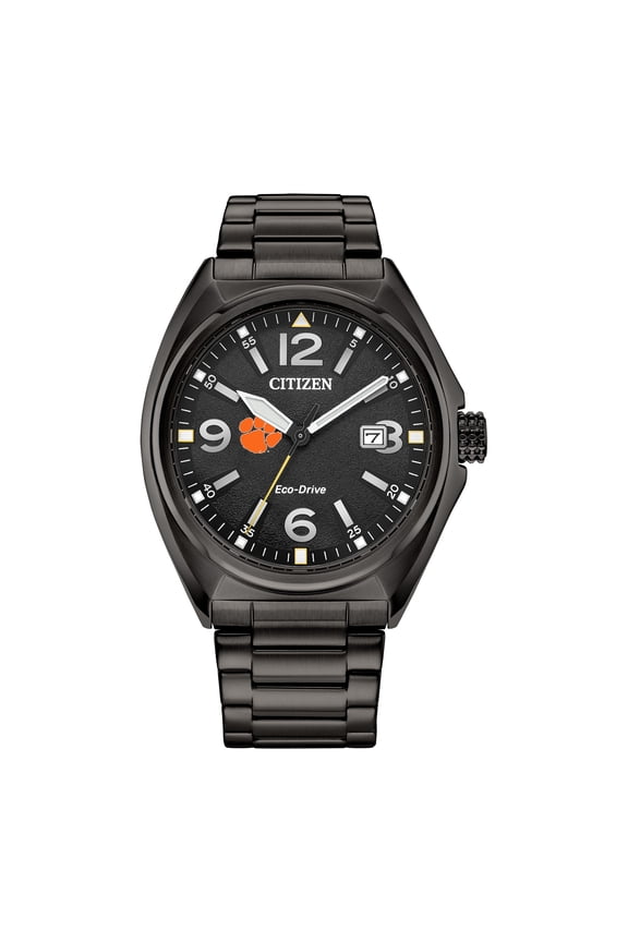 Men's Citizen Watch Black Clemson Tigers Eco-Drive Sport Casual Stainless Steel Black Dial Bracelet Watch