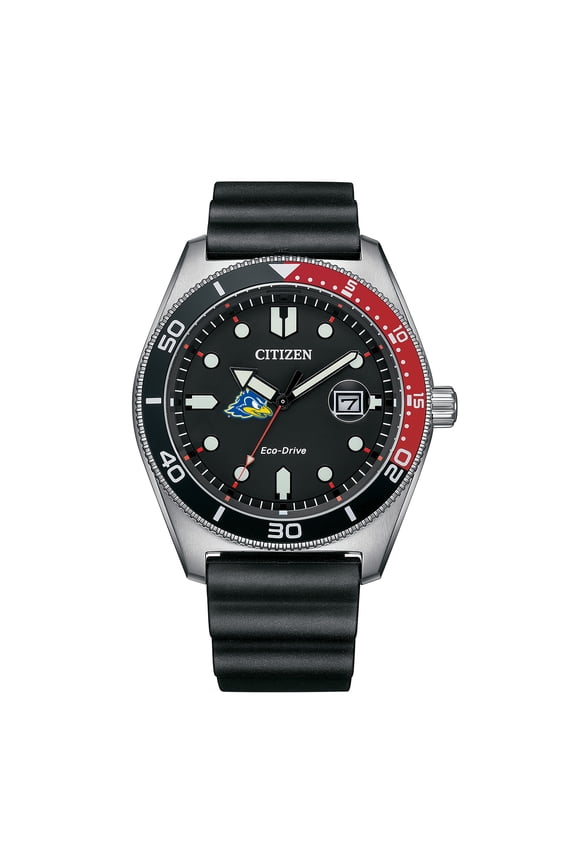 Men's Citizen Watch Black Delaware Fightin' Blue Hens Eco-Drive Sport Casual Black Dial Watch w/Polyurethane Strap