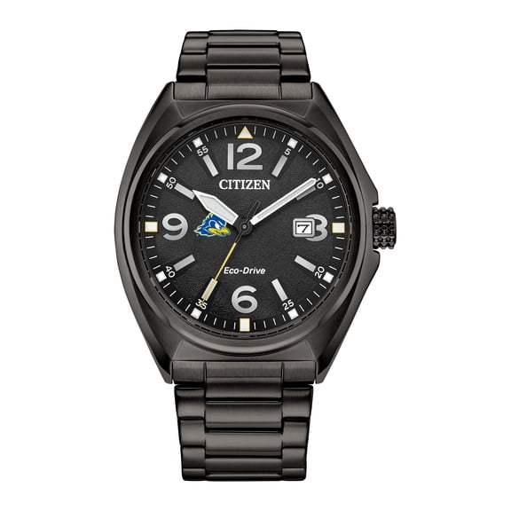 Men's Citizen Watch Black Delaware Fightin' Blue Hens Eco-Drive Sport Casual Stainless Steel Black Dial Bracelet Watch