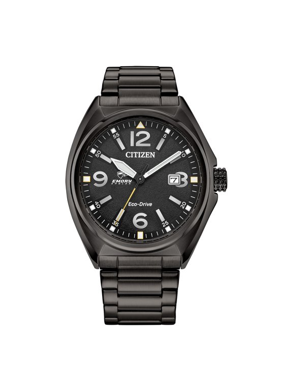 Men's Citizen Watch Black Emory Eagles Eco-Drive Sport Casual Stainless Steel Black Dial Bracelet Watch